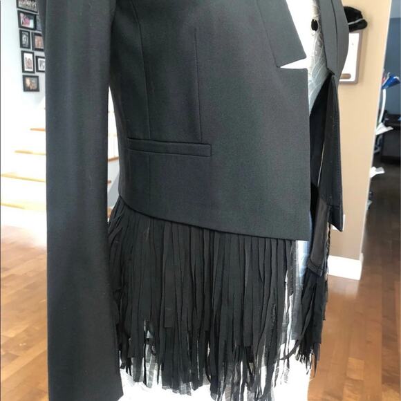 Banana Republic Chic Fringed Hem open front black blazer size 4 - Picture 5 of 13